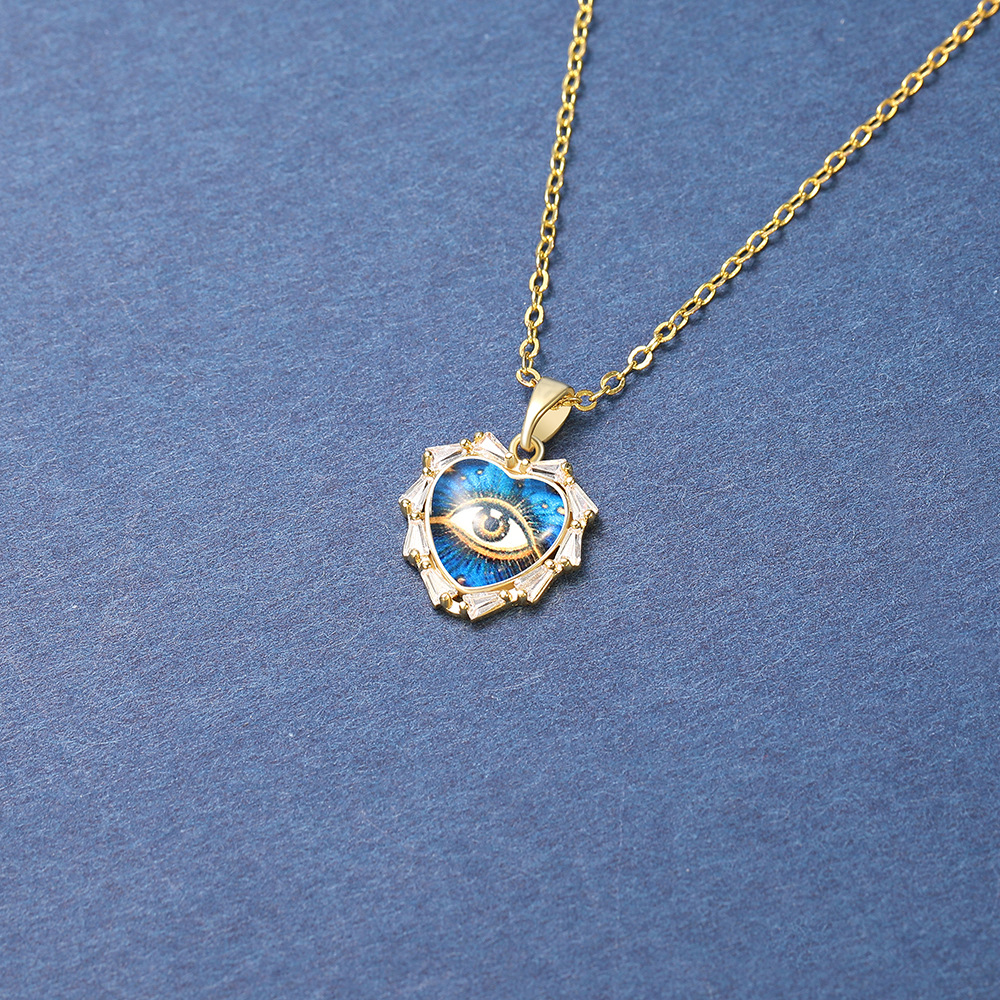 Collana Boho con Ciondolo Occhio del Diavolo Traforato, Placcata in Oro, in Acciaio Inossidabile, Gioielli di Design per Donne
