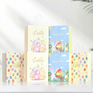 Sacs cadeaux pour la chasse aux œufs de Pâques, en corde de coton, écologiques, en papier <span class=keywords><strong>kraft</strong></span> brun, réutilisables, durables, biodégradables, avec lamination artisanale - Product Image 1