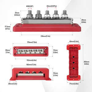 600A Busbar 5-Stud M10 Copper <b>Terminal</b> Block Red High Current Screw Connection - Product Image 1