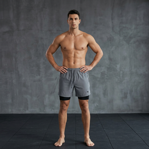 Pantalones Cortos Deportivos para Hombre de Primera Calidad, Color Gris Sólido, Secado Rápido, con Cordón Ajustable, Cintura Media, Estilo Casual y Deportivo, en Poliéster - Product Image 4