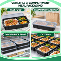 Boîte bento rectangulaire jetable en plastique PP à 3 compartiments avec couvercle pour la préparation des repas, la restauration et les services de traiteur