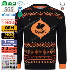 Nanteng Custom Winter Crew Neck Pullover Knit para adultos Argyle Pattern Jacquard Striped Acrylic Ugly Xmas Men Christmas Sweater