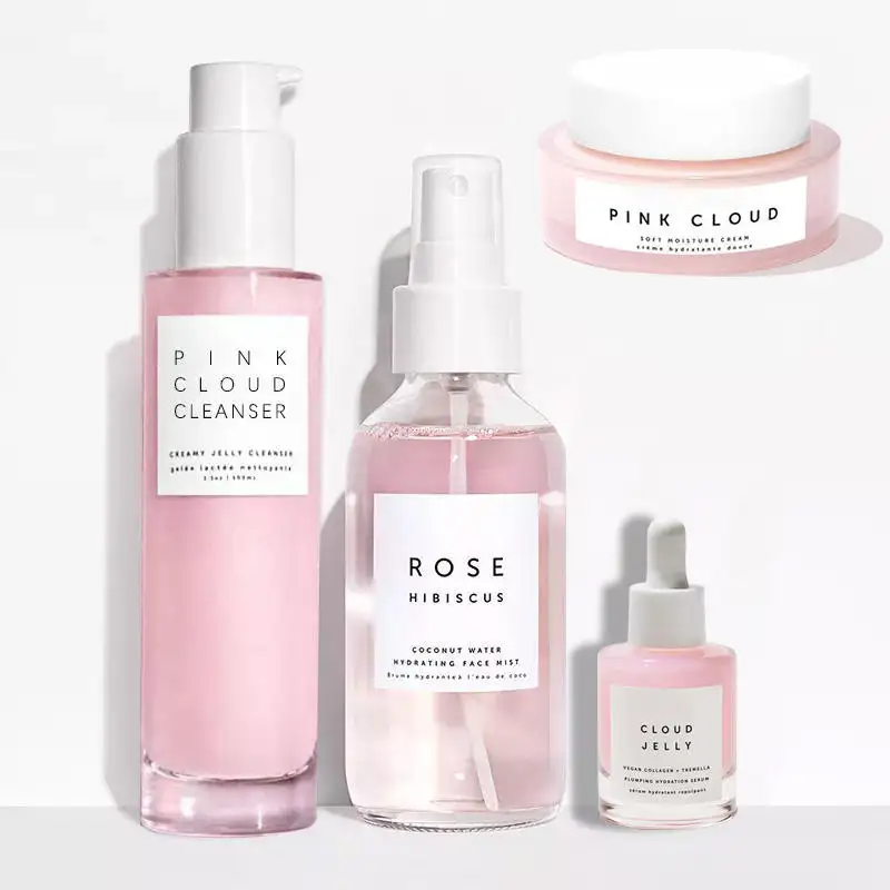 AiXin Private Label Repulpant Hydratation Nettoyant Visage Eau de Rose Sérum Visage Crème Kit de Soins Rose Nuage Rose Set de Soins de la Peau