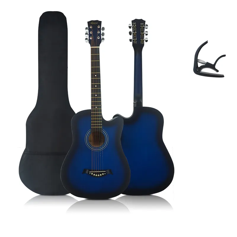 Aiersi 공장 새로 개발 된 스틸 문자열 블루 컬러 모든 합판 어쿠스틱 기타 기타 가방 및 카포 초보자를위한