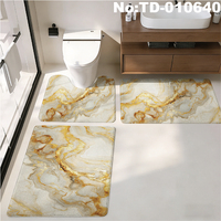 Ensemble de tapis de bain en marbre bleu doré, marbre veiné bleu marine avec accents dorés métalliques, tapis de salle de bain en forme de U, tapis de toilette et de lavabo