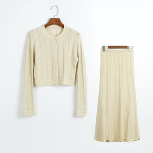 <strong>2026</strong> New Women Autumn <strong>Fashion</strong> High Quality Elegant Two-piece Set Pearls Button Knitted Cardigan and Long Skirt Party <strong>Wear</strong> - Product Image 2