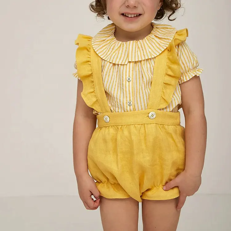 2023 Venda quente roupas infantis de alta qualidade suspensórios menina moda verão calções do bebê bloomers menina personalizados