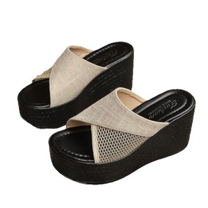 Sandalias de cuña gruesa para mujer 2026, tallas grandes, con plantilla de <span class=keywords><strong>PU</strong></span> y PVC, para verano, playa, exteriores, calzado informal, venta al por mayor, RTS delantero y trasero - Product Image 5