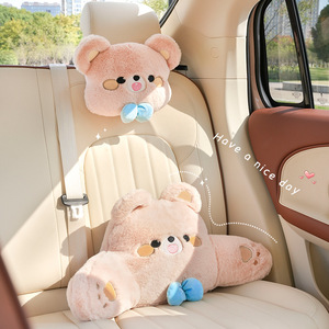 Appuie-tête et support lombaire en peluche pour voiture, coussin doux en forme d'ours de dessin animé pour l'automne et l'hiver, ensemble de coussins de siège - Product Image 3