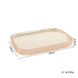Vassoio Espositore <span class=keywords><strong>per</strong></span> Gioielli di Lusso Impilabile, Cornice in Metallo Oro Champagne, Organizzatore in Velluto Beige <span class=keywords><strong>per</strong></span> Collane, Anelli e Bracciali - Product Image 5