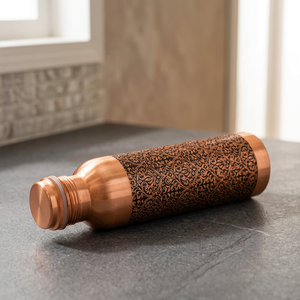 Copper <b>Water</b> <b>Bottle</b> with Antique Printed Design, Stylish <b>Metal</b> Drinking <b>Bottle</b> for Home Office Travel, Reusable Daily Use <b>Bottle</b> - Product Image 4