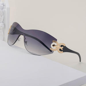 Lunettes de soleil personnalisées sans monture, anti-vent, pour femmes, verres PC UV400, noires, style Instagram, mode Y2K, lunettes de sport pour le cyclisme - Product Image 3