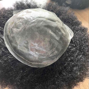 Prêt à expédier : Toupet 100 % cheveux humains naturels, style afro bouclé serré 10 mm, noir, base en PU à peau fine avec boucle en V pour hommes africains - Product Image 2