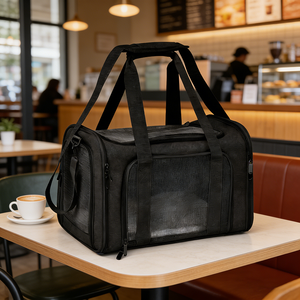 Ventilated Mesh <b>Pet</b> <b>Carrier</b>, Airline Approved Foldable Dog & Cat Travel Bag, Soft-Sided & Lightweight for Car Seat/ - Product Image 6