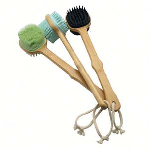 USSE Brosse de bain en silicone, manche en bois de bambou Brosse de bain de massage détachable en silicone - Product Image 1