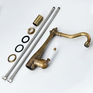 Modern European Style Flexible Antique <strong>Brass</strong> Faucet Gold Ceramic Handle Single Hole Kitchen Sink Hospital Home Use 360 Degree - Product Image 6