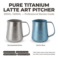Pichet à mousse de lait Kingze avec logo personnalisé, 350 ml, 600 ml, en titane pur de qualité supérieure, pour barista professionnel, pour espresso et latte art