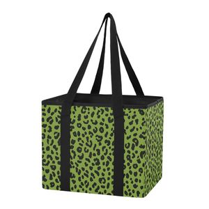 <b>Large</b> Capacity Custom Green Leopard Printed Car <b>Trunk</b> Organizer Collapsible Wholesale Collapsible Grocery Bag with Handles - Product Image 1