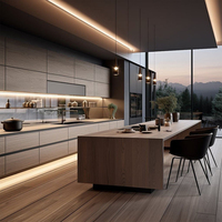 Kustomisasi Seluruh Rumah Desain Modern Kabinet Dapur Kayu Oak MDF Kabinet Dapur Modular Mewah Dengan Pulau untuk Villa