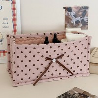 Boîte de rangement rectangulaire matelassée à pois, design en forme de cœur, en nylon, fermeture ouverte, grande capacité, panier organisateur de bureau