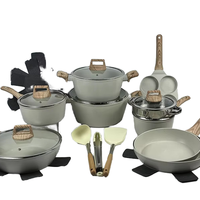 21 PCS Set Peralatan Masak Logam Klasik Casserole Panci Saus Wajan Penggorengan Panci Pancake Pengukus Aksesoris Lapisan Marmer Anti Lengket