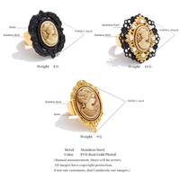 JINYOU 2539 Vintage vergoldeter Edelstahl breiter offener Ring Geometrischer simulierter Ring im Pearl Court-Stil