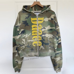 Custom Logo Hoddies Sweatshirt Overweight Dtg Printed Zip up Sun Faded Distressed Tactical Camouflage Camo Acid Wash Men Hoodie