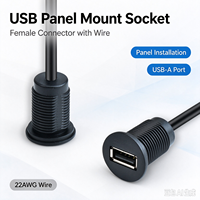 Connecteur USB 2.0 femelle à montage sur panneau LN-020 avec câble 2 broches, prise USB ronde étanche pour voiture, camping-car, moto, projet de câblage DIY