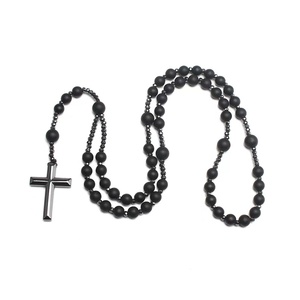 Supporto personalizzato religioso nero onice africano turchese ematite tigre pietra occhio di preghiera perline benedizione collana croce cristiana - Product Image 2