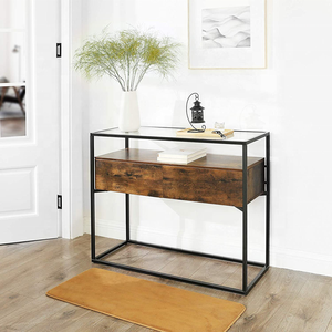 Table <span class=keywords><strong>console</strong></span> d'entrée en verre transparent <span class=keywords><strong>avec</strong></span> <span class=keywords><strong>2</strong></span> <span class=keywords><strong>tiroirs</strong></span> en bois - Product Image 6