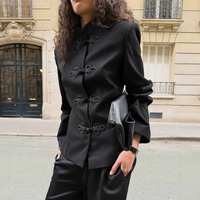 Nouveau costume décontracté élégant pour femme, style chinois transfrontalier, à manches longues, boutonné, couleur unie, en tissu mélangé avec détails de couture