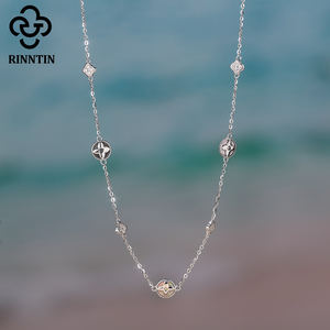 RINNTIN BGMN64 venta al por mayor S925 plata esterlina negro Shell 5A CZ trébol de cuatro hojas encanto gargantilla collar - Product Image 4