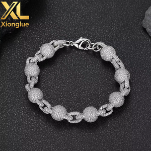 Luxury 18K Gold Bead Chain Bracelet with Full Diamond Round Bead Iced Out Design for <b>Men</b> Women Fine Jewelry Bracelets <b>Bangles</b> - Product Image 1