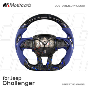 พวงมาลัยคาร์บอนไฟเบอร์ฟอร์จสีน้ำเงินแบบกำหนดเองพร้อมไฟ LED สำหรับ Dodge Charger Challenger Hellcat SRT 392 R/T Scat Pack Daytona ปี 2013-2023 - Product Image 2