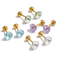 JINYOU 7760 Exquisitos Pendientes de Cristal Redondos Tallados, Pendientes de Acero Inoxidable Hipoalergénicos