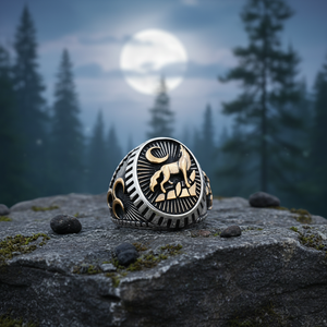 925K Sterling Silver Wolf Three Crescents <b>Men</b> <b>Ring</b> - Product Image 3