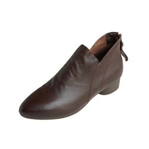 Bottines à bout pointu et talon carré pour femme, nouvelle collection automne-hiver, style rétro, montantes, talon plat, en cuir véritable, fermeture éclair arrière, bottes tendance - Product Image 5