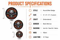 En gros, Patch de motard Born to Ride Skull Morale Flame Wrench, rond, noir et orange, brodé, pour gilet, veste, sac