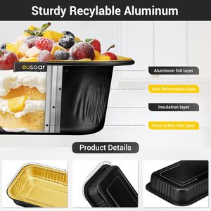 Contenedor de Alimentos Desechable Rectangular de Aluminio de 750 ml, Apto para Microondas, Suministro Directo de Fábrica, para Llevar, con Paredes Lisas, de PP - Product Image 2