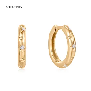 Solid Gold Hoops Jewelry Engagement 14K 585 Huggies 1 Gram Pure Real Gold Diamond Statement Unique Cheap Cute Gem Earrings