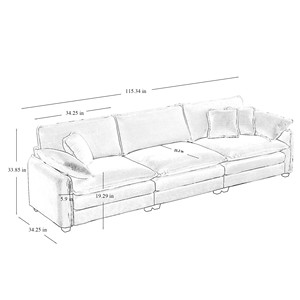 Mid- Modern 3-Seater Sectional <b>Sofa</b> Set with 2 Arm Pillows & 3 Throw Pillows Corduroy Fabric Apartment & Hotel Use - Product Image 6
