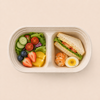 Assiettes compostables en bagasse à 2, 5 ou 6 compartiments, barquettes alimentaires jetables en fibre de canne à sucre avec couvercles, biodégradables pour fêtes, traiteur et pique-niques