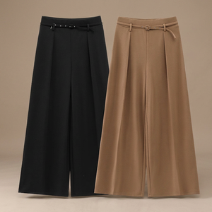 Pantalon décontracté pour femme, taille haute, coupe droite, en toile respirante, devant plat - Product Image 2