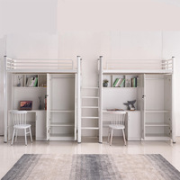 Conception 3D gratuite Lit d'appartement pour dortoir d'étudiant Lit superposé à cadre en fer durable avec bureau/armoire pour l'école