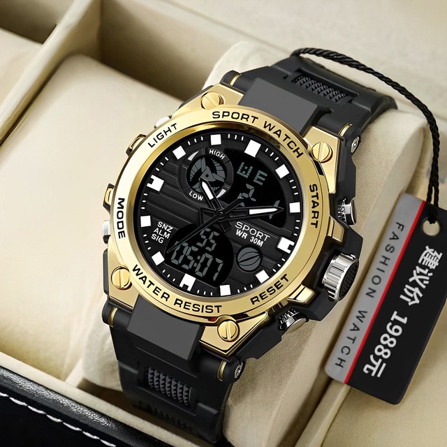 Men's Fashion Sports Analog & Digital Watch with LED Display 5ATM Luxury Business Watch LCD Alarm Clock