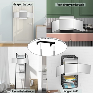 Nouveau design, miroir 5 voies pour la coupe de cheveux avec lumière LED, miroir portable pliable à 360° pour barbier, miroir auto-portatif avec crochets réglables en hauteur - Product Image 4
