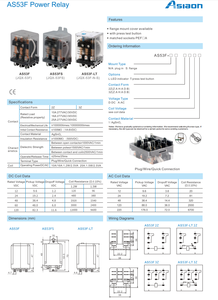 Relais de puissance miniature à usage général Asiaon AS53F 2Z 8 broches 12A 250VAC DPDT 2CO avec support de montage sur rail DIN intermédiaire - Product Image 2