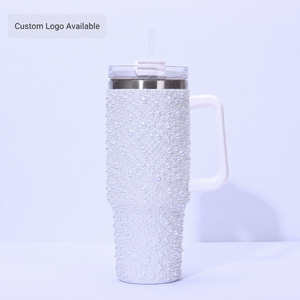 Gobelet isotherme en acier inoxydable 304 de 40 oz avec perles et strass, avec poignée, pour femme, idéal pour cadeau de mariage, vente en gros en lot - Product Image 1