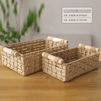 Panier en corde de papier recyclable avec poignée en bois pour le rangement de maquillage sur table et le rangement de papier toilette dans les hôtels