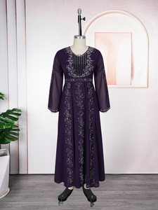Elegant Purple Full Length Sequined <b>Dress</b> V-Neck Long Sleeve Women's <b>Evening</b> Gown Solid Color Breathable Polyester <b>Dress</b> - Product Image 4